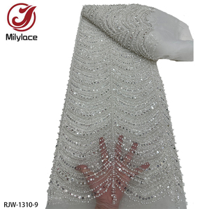 Tessuto di lusso in pizzo da sposa con perline in <span class=keywords><strong>Tulle</strong></span> <span class=keywords><strong>ricamato</strong></span> francese pesante in pizzo per matrimoni - Product Image 6