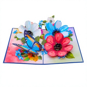 Carte de vœux 3D pop-up avec fleurs colorées et motif papillon, artisanat en papier, décoration artistique, cadeau pour toutes les occasions - Product Image 1