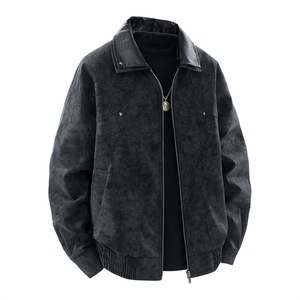 2025 nuevas chaquetas de cuero <span class=keywords><strong>Artificial</strong></span> para hombre, chaqueta de cuero PU Vintage de béisbol de doble soporte para hombre, abrigos - Product Image 2
