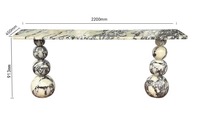 Table console moderne de luxe personnalisée en marbre Calacatta Viola avec base en sphères empilées pour entrée
