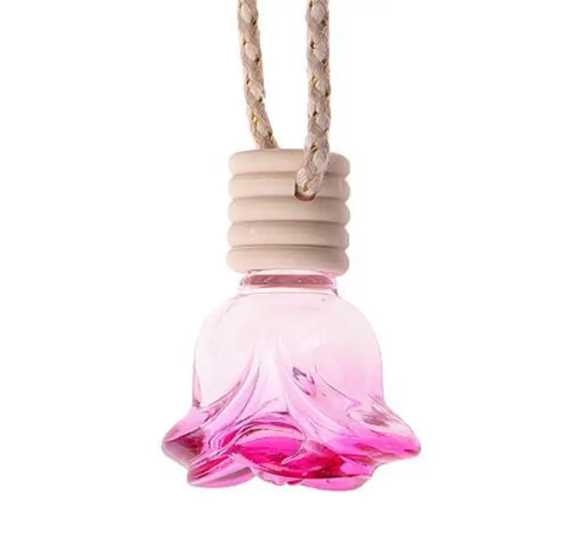 Rose Parfum Fles Bloem Vorm Lege Glas Auto Essentiële Oliën Parfum Hanger Ornament Rose Geur Verpakking Flessen