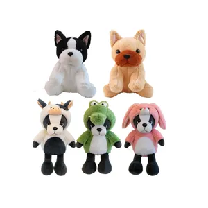 Boneka hewan Bulldog Prancis, boneka anak anjing lucu animasi dengan Cosplay sebagai buaya monyet kelinci bebek gajah sapi