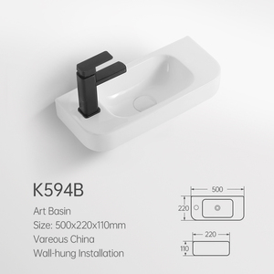 Lavabo de baño de mano <span class=keywords><strong>suspendido</strong></span> <span class=keywords><strong>pequeño</strong></span> para apartamento, lavabo de baño de cerámica colgado en la pared moderno - Product Image 6