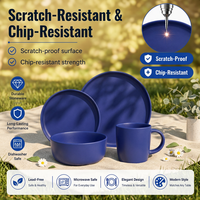 Service de table en grès bleu mat de qualité supérieure, compatible lave-vaisselle et micro-ondes, 16 pièces, pour hôtels et usage domestique en Europe