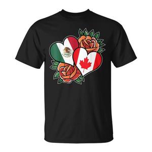 T-shirt Promozionale con Bandiera Messico-Canada a Cuore, Mezza Messicana Mezza Canadese, che Rappresenta la Radice Messico-Canadese e l'Orgoglio dell'Identità Bifacciale - Product Image 1