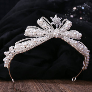 2024 nouvelle <span class=keywords><strong>amazon</strong></span> Offre Spéciale style baroque zircon cristal couronne mariage perle bowknot diadème pour les femmes fête - Product Image 6