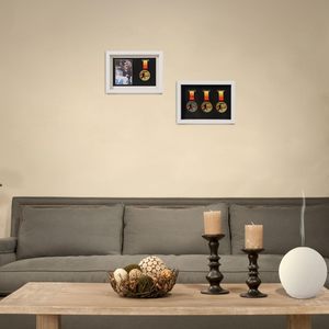 Cadre de présentation multifonctionnel blanc A4 3-en-1 pour 3 médailles, photos et souvenirs sportifs, à fixer au mur - Product Image 6
