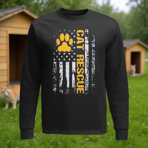 T-shirt à manches longues Cat Rescue avec motif drapeau américain, chemise d'adoption pour refuges pour chats - Product Image 3