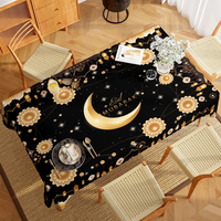 Bannière de table Eid Mubarak, décoration du Ramadan, imprimé noir et or, polyester, 5,9x4,5 pieds, pour restaurant, fête, mosquée