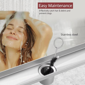 Sifone doccia lineare moderno KAIXIN da 12 pollici, 2-in-1 reversibile con griglia a incasso per piastrelle, in acciaio inossidabile 304 spazzolato, per vasca da bagno - Product Image 4