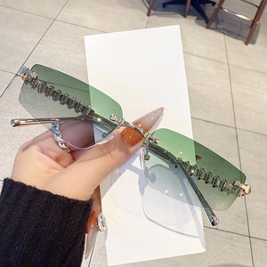 Lunettes de soleil sans monture <span class=keywords><strong>Cartier</strong></span> pour femme, branches à rivets métalliques, verres PC UV400, noires, pour sorties, cyclisme, conduite, scène, fêtes - Product Image 2