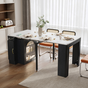 TREXM Modern Extendable Dining <b>Table</b> 3 Removable Middle Leaves Mobile Rolling <b>Island</b> <b>Table</b> Featuring Power Outlet - Product Image 1