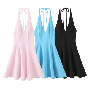 Vestido Mini Acampanado con Dobladillo Ondulado Simple en Rosa, Negro y Azul para <span class=keywords><strong>Mujer</strong></span>, Verano 2026 - Product Image 1