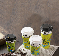 Gobelet en papier jetable pour café à emporter, calibre 90, 400/500 ml, pour boissons froides et chaudes, style européen, avec couvercle, idéal pour les fêtes et le thé