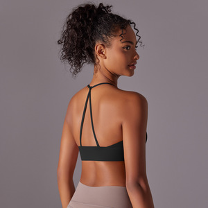 Wholesale Women Halter U Neck Sports Bra Thin T <b>Back</b> Strap Removable Pads Yoga Crop <b>Top</b> <b>Low</b> Support Gym Athletic Training Bra - Product Image 6