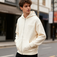 Sweat-shirt à capuche unisexe rétro ample couleur unie avec fermeture éclair robuste, tendance automne, 100% coton anti-boulochage