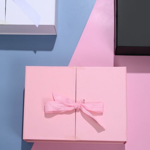 Boîte cadeau pliable à double porte en carton avec doublure en éponge, design pliable haut de gamme, écologique, avec nœud en ruban, cadre photo - Product Image 6