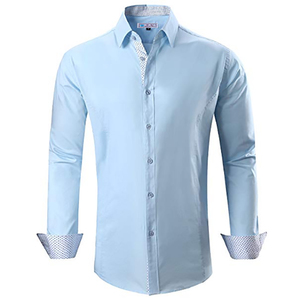 Fabbricazione degli uomini del <span class=keywords><strong>cotone</strong></span> spandex solido di colore a maniche lunghe camicia di vestito convenzionale - Product Image 6