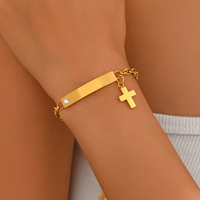 Bracelet à breloque barre rectangulaire incurvée en acier inoxydable avec chaîne d'extension réglable, bijou de poignet tendance pour femme