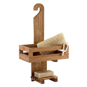 Teak Wood <b>Shower</b> Caddy Hanging Organizer Bathroom Shelf with Draining Soap <b>Tray</b> - Product Image 1