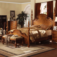 Ensemble de meubles de chambre à coucher et de lit en bois massif directement de l'usine, lit king-size de style américain, adapté aux maisons, villas et hôtels