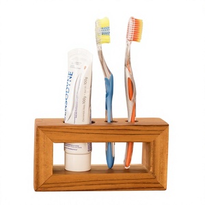 Wood <b>Toothbrush</b> <b>Holder</b> Stand Rectangle Minimalist Design For Bathroom Countertop Use - Product Image 1