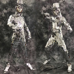 Shiny Silver Mirror Costume Men Popular Star Performance Dance Show <strong>Bodysuit</strong> with Hat Sexy Cool Singer <strong>Sequin</strong> <strong>Bodysuits</strong> Costumes - Product Image 2