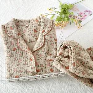 Nuovo Set <span class=keywords><strong>Pigiama</strong></span> da <span class=keywords><strong>Donna</strong></span> 2024, Cardigan Spesso e Caldo, Completo Invernale a Maniche Lunghe con Stampa Floreale, Abbigliamento da Casa - Product Image 1