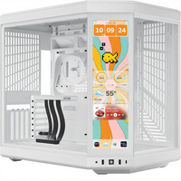 Boîtier ATX Mid-Tower Y70 Infinite à double compartiment en acrylique avec écran tactile LCD 2,5K intégré, blanc neige