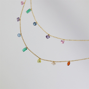 Collar de Zirconia Colorida con Forma de Gota de Agua, Diamante Azul Arcoíris, Cadena para Clavícula de Acero Inoxidable de Titanio con Baño de Oro de 18K - Product Image 4