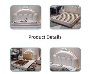 <span class=keywords><strong>Cama</strong></span> Individual Moderna y Sencilla para Niños, Color Rosa, de Madera Maciza, con Diseño de Corona, para Niños y Niñas, con Tapicería de Cuero Artificial, Disponible en Tamaños Completos - Product Image 6