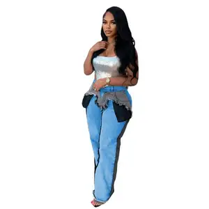 אופנה 2024 מוצרים חדשים נשים פטצ 'עבודה סקסי נשים עם רוכסן זפר זבוב ג' ינס וינטג 'ינס מכנסיים