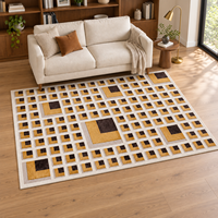 Tapis de luxe haut de gamme en acrylique tufté à la main, motif géométrique moderne or, noir et blanc, antidérapant, pour salon et chambre à coucher