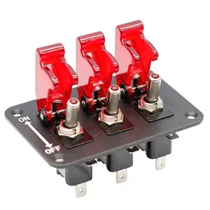 3-Gang SPST Toggle Switch 12V Rocker Switch Panel with LED Light & Flip Cover Heavy-Duty ON/Off Switch Plate