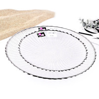 Assiette de présentation en verre transparent à bord ondulé argenté, 13 pouces, pour mariage, décoration de table, assiette de dîner en verre, vente en gros