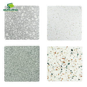Piano Tavolo Curvo Quadrato in Terrazzo Contemporaneo per Interni, Senza Bordo, con Base in Compensato, per Ristoranti, Caffè e Hotel - Product Image 3