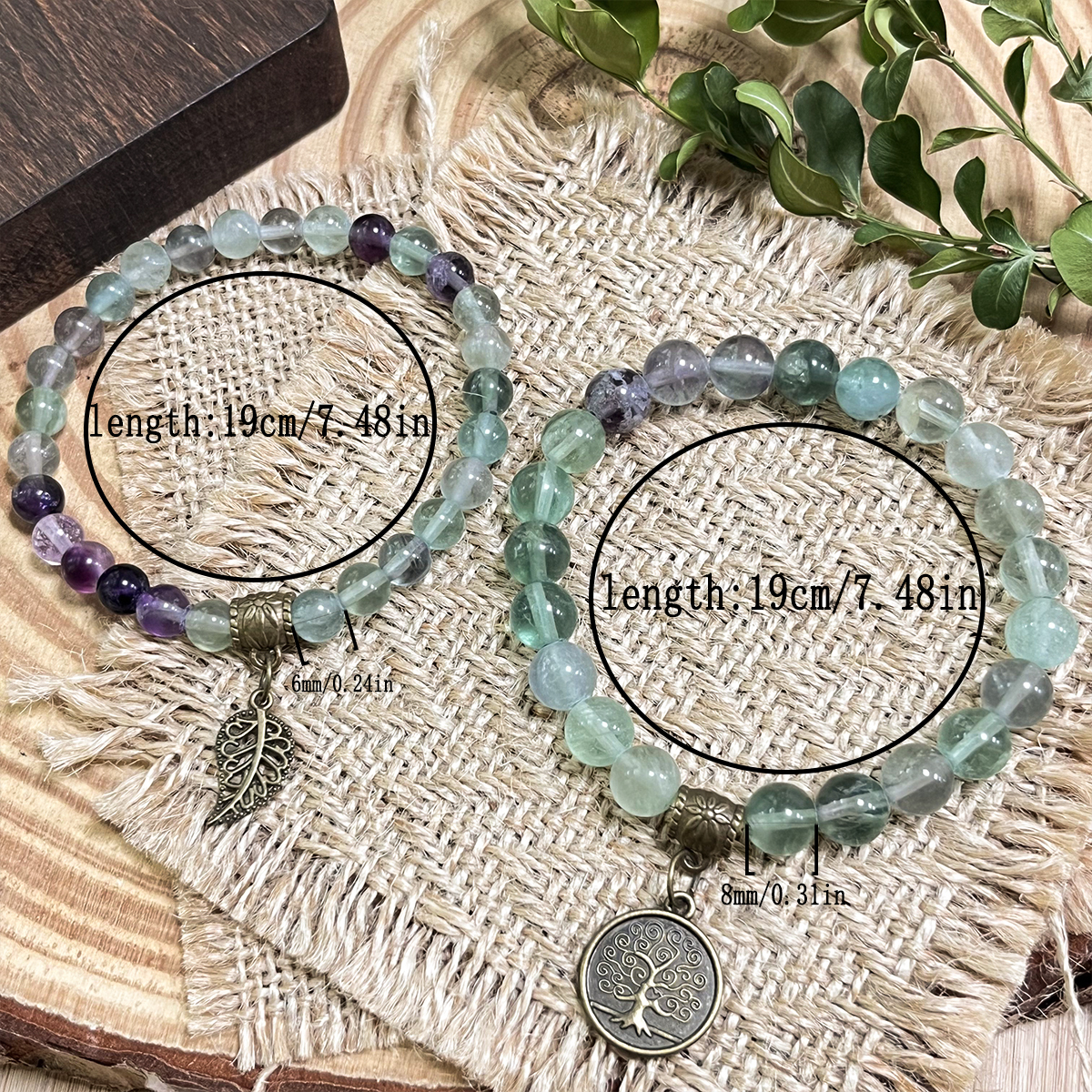 Bracelets double couche en fluorite de 6 mm et 8 mm