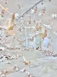 Blanc carré Pigeon Photo accessoires espace Art exposition modèle paix pour colombe affichage suspendus décoration pour ornement de jardin - Product Image 4