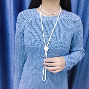 R. Gemma. Nuovo prodotto Design semplice 7-8mm vicino forma rotonda collana lunga di <span class=keywords><strong>perle</strong></span> di colore bianco d'acqua dolce - Product Image 2