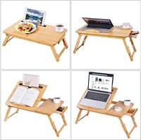Bureau portable en bambou réglable, plateau de service pour petit-déjeuner, table multifonctionnelle avec dessus inclinable et tiroir de rangement