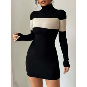 Colorblock Turtleneck Knit Mini <b>Dress</b> Black Women's Sweater <b>Dress</b> - Product Image 3
