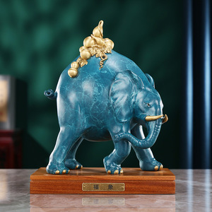 Auspicious <b>Elephant</b> Figurine Antique Blue Copper Handmade Home Office <b>Decoration</b> Gift - Product Image 1