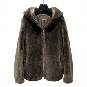 Manteau court décontracté Janefur pour femme, en fausse fourrure de vison marron, uni, teint, à capuche, avec fermeture éclair, coupe ample, chaud pour l'hiver - Product Image 4