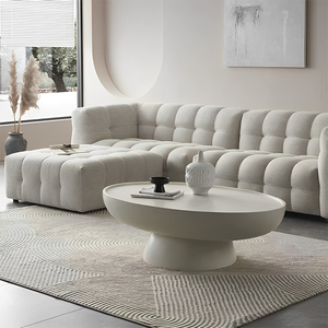 Hình bầu dục Tempered Kính Kem Đá Cẩm Thạch Bàn cà phê sơn Bàn cà phê hiện đại với hình bầu dục kính đầu độc đáo Bàn cà phê - Product Image 1