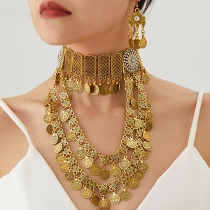 Conjunto de Collar Boho con Monedas Doradas para Mujer, Gargantilla Étnica Vintage, Joyería Nupcial Árabe India de Varias Capas - Product Image 1