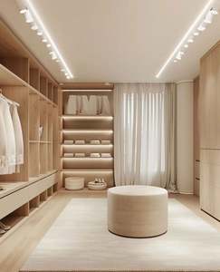 Meubles modernes en bois massif avec éclairage Chambre à coucher Appartement Vestiaire Vente directe d'usine Penderies en métal - Product Image 5