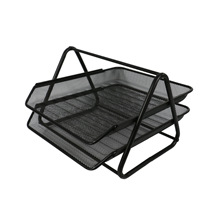 Ounan - Plateau de classement en métal noir à 2 niveaux pour papier A4, empilable, en maille, pour rangement de documents, papier lettre CN;ZHE