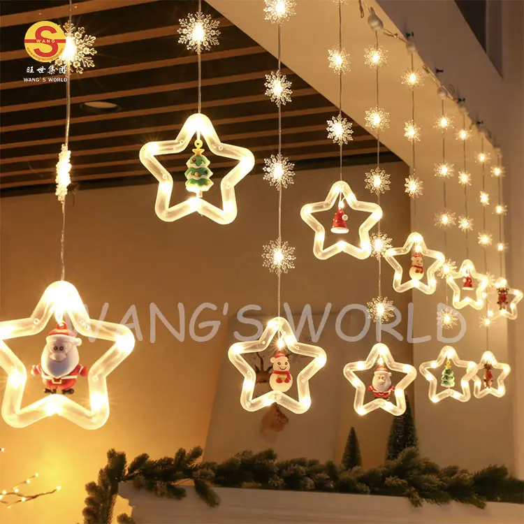 Cortina led de natal decorativa em forma de estrela, de forma de árvore, fadas, luzes, cortina de natal