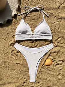 Estampa Floral Conjunto De Biquíni De Duas Peças Sexy Sem Encosto Swim Wear Halter Top + Triângulo Cuecas Maiô Leve - Product Image 4