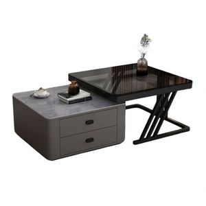 Mesa de Centro Moderna <span class=keywords><strong>para</strong></span> Sala de Estar, Diseño Minimalista, Superficie Metálica, Juego de Mesa de Centro con Base Elegante - Product Image 2